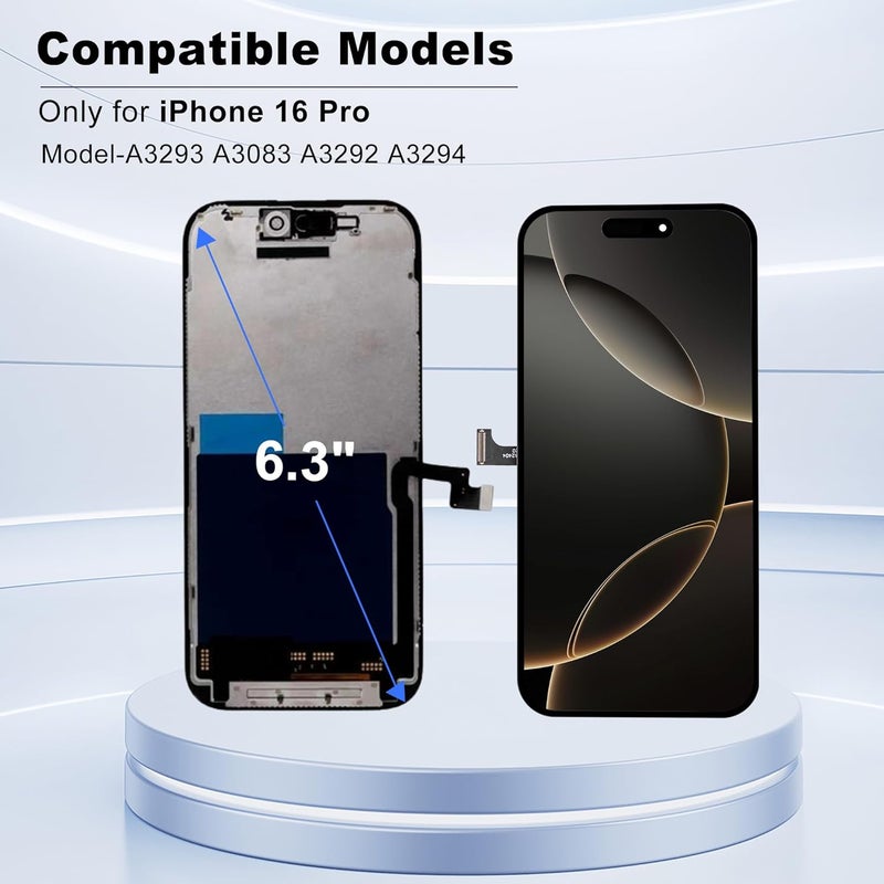 ZOETEC Screen Replacement for iPhone 16 Pro, 6.3 inches [Support Face ID] Full HD Retina Display 3D Touch Screen Digitizer Frame Assembly with Repair Tools Kit - Image 2